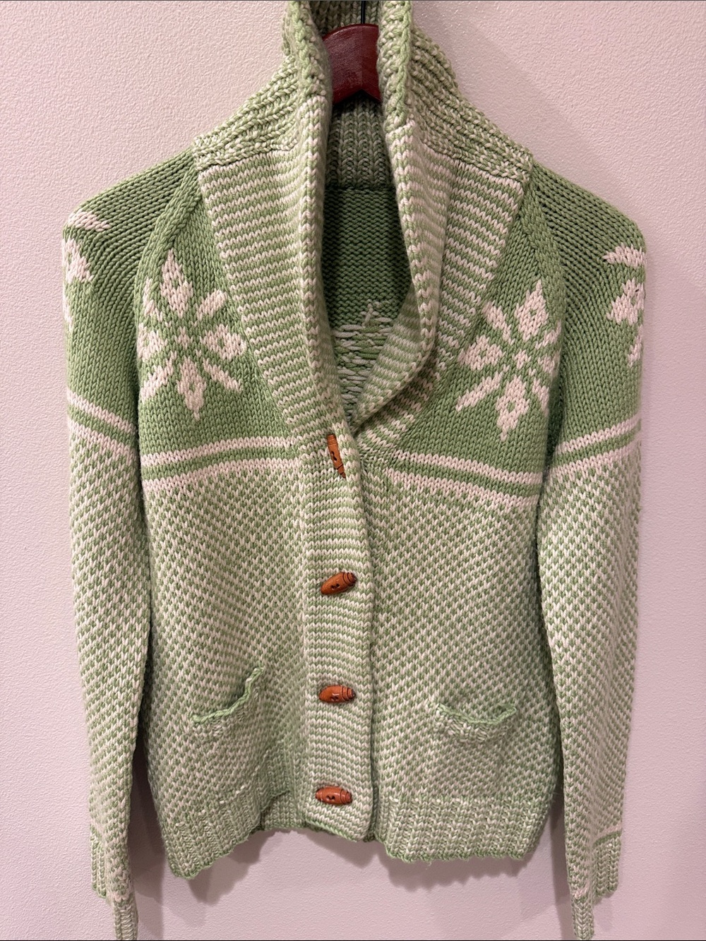 J. Crew Fair Isle Shawl Collar Green Knit Sweater - Picture 3 of 6